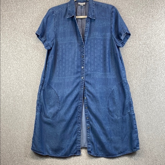 J. Jill denim chambray midi dress full button embossed M petite coastal summer - Picture 1 of 10
